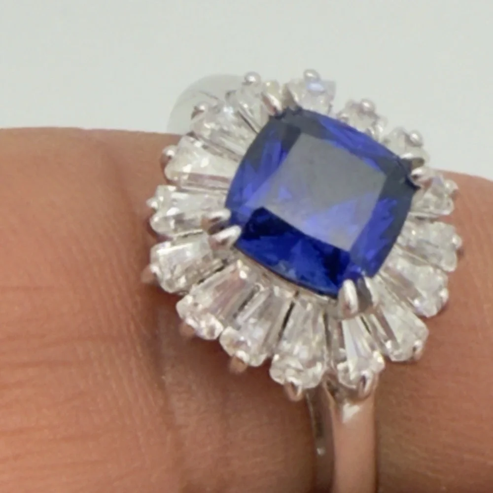 Vtg Saphire Halo Ring İLU 925 Sterling Silver Clear CZ 8.25
